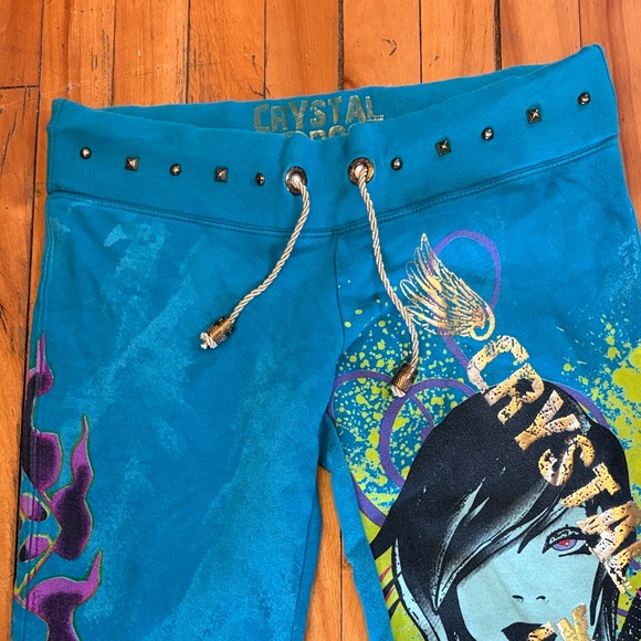 Y2K CRYSTAL ROCK (Ed Hardy) Graphic Rocker Flare SweatPants Drawstring Waist - S - Picture 2 of 10